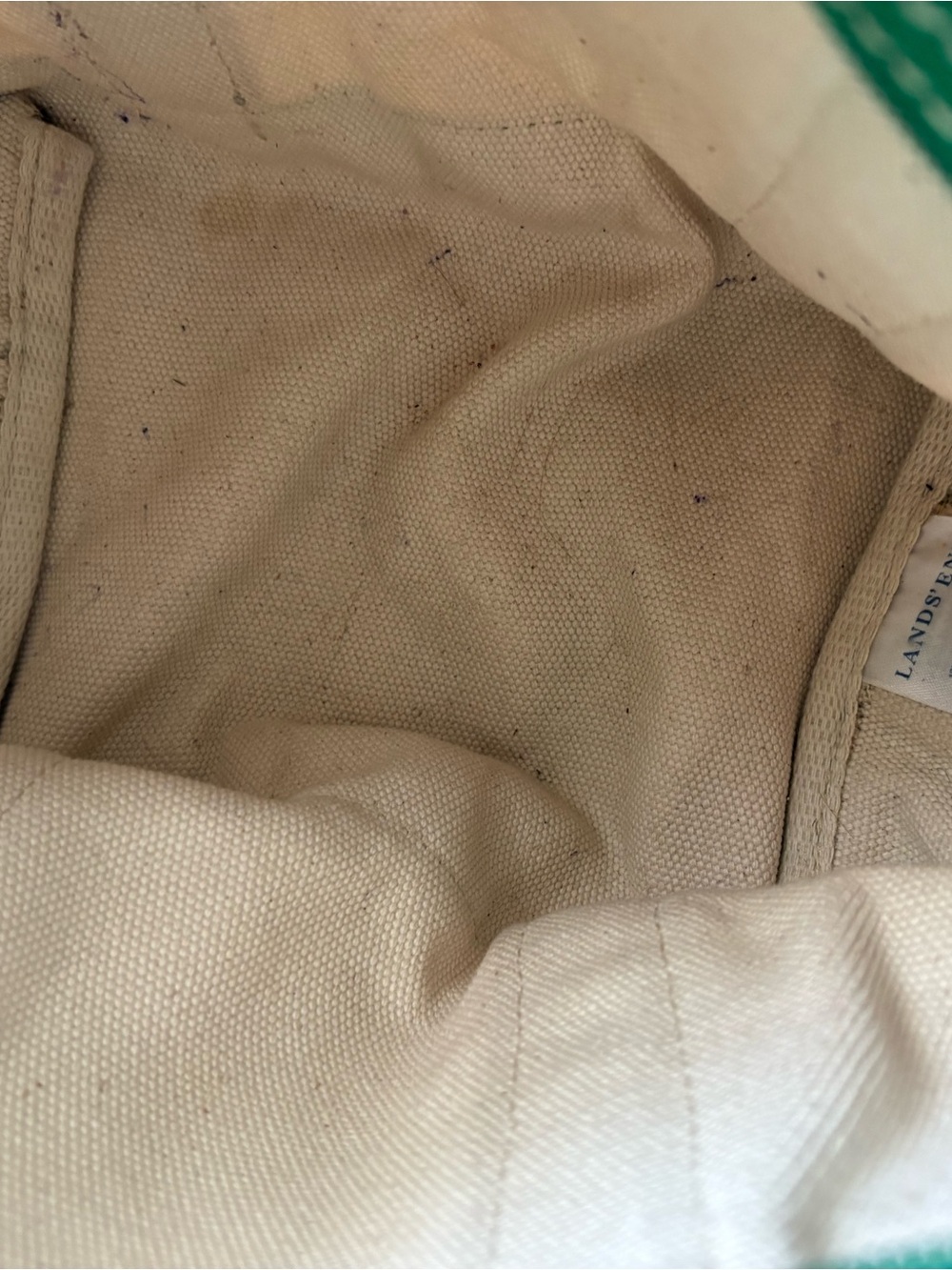 Lands' End Small Cream and Green Canvas Tote - Picture 4 of 8